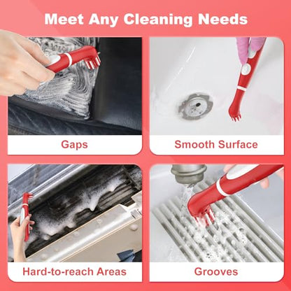 SOARING Rechargeable Electric Cleaning Brush with 4 in 1 Multiple Brush Heads,Indoor Household Cordless Motorized Brush for Bathroom Toilet Kitchen Tile Crevice (White & Red)