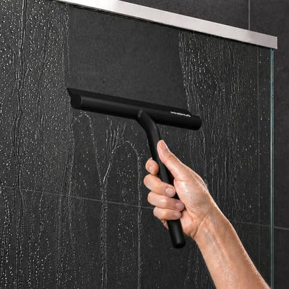 Minismus Shower Squeegee with Magnetic Hook - Silicone Window Wiper with Adhesive Wall Mounted Hanger - Shower Squeegee for Glass Doors - Rubber Squeegee - Shower Glass Cleaner (8.25 inches, Black) - color: Black