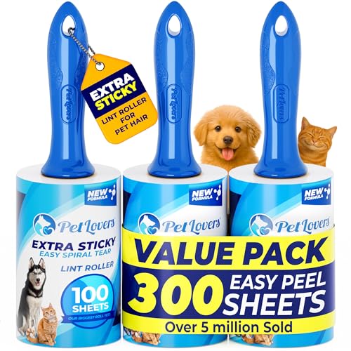 PetLovers Extra Sticky Lint Roller Value Set 300 Sheets for Pet Hair Removal, Dog and Cat Lint Remover 3 Pack - size: 3 Pack