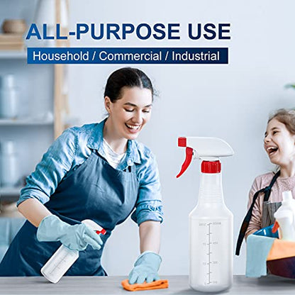 Veco Spray Bottle (5 Pack,24 Oz) with Measurements and Adjustable Nozzle(Mist & Stream Mode), HDPE Plastic Spray Bottles for Cleaning Solution, Household/Commercial/Industrial Use, No Leak and Clog - size: 24 oz 5Pack