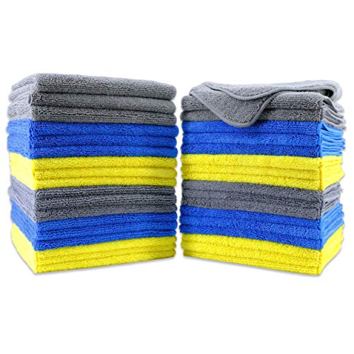 POLYTE Premium Microfiber Cleaning Towel,16x16 in 36 Pack (Blue,Gray,Yellow) - color: Blue,gray,yellow