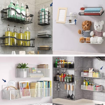 Shower Caddy Adhesive Replacement, 2 Pack Strong Adhesive Show-er Hooks, Water-Proof Shower Adhesive Strips, No Drilling for Show-er Caddy, Bathroom Storage Shelves and Kitchen Racks - color: 2 PCS