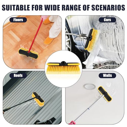 10 Inch Car Wash Brush Head, Scrub Brush Attachment for Long Handle Extension Pole,Outdoor Broom and Scrubbing Brush for Cleaning Window, Wall, House Floor, Deck, Patio, Car (10inch Brush-4Pack)