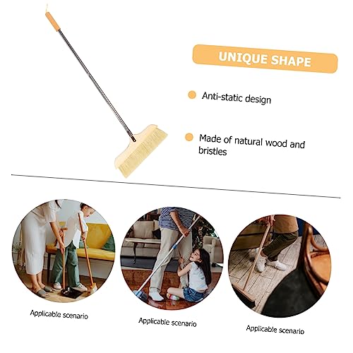 Ipetboom Natural Bristle Broom Soft Floor Brush Stainless Steel Pole Home Cleaning Tool - color: Khaki