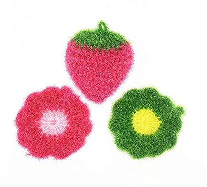 Bright Acrylic Fruit Watermelon Strawberry Flower Non-Scratch Net Cleaning Cloth Dish Scrubber Sponge for Dishwashing Set of 3