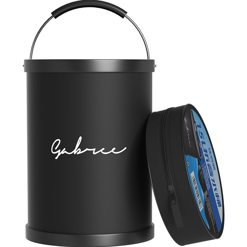 4 Gallon Collapsible Bucket with Handle,Waterproof- Car Wash Bucket Foldable Water Storage Container for Camping Fishing Beach Gardening, Portable Laundry Wash Basin for RV Cleaning Supplies