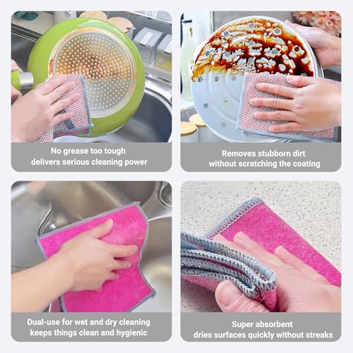 Multifunctional Non-Scratch Wire Dishcloth, 10PCS Double Layer Multipurpose Wire Dishwashing Rags for Wet and Dry, Dish Cloths for Washing Dishes, Stovetops, Kitchen Countertops with Ease - size: 10-PCS Multi-Function