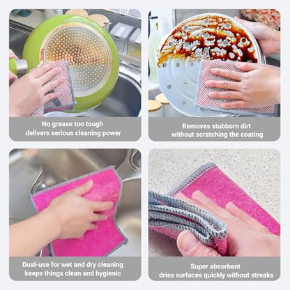 Multifunctional Non-Scratch Wire Dishcloth, 10PCS Double Layer Multipurpose Wire Dishwashing Rags for Wet and Dry, Dish Cloths for Washing Dishes, Stovetops, Kitchen Countertops with Ease - size: 10-PCS Multi-Function
