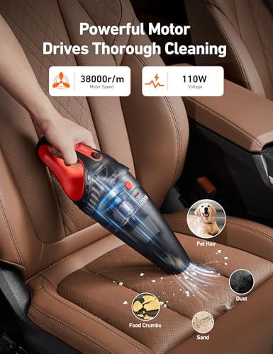 AstroAI V2 Mini High Power Portable Cordless Handheld Car Vacuum Cleaner, 6000mAh Battery & 12V DC, LED Light, Brush, Multi-Nozzles, 16.4 ft Cord Car Interior for Car, Home, Office, Pet Hair Cleaning