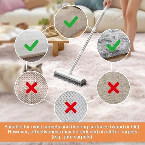 Carpet Rake for Pet Hair Removal, 4 in 1 Reusable Pet Hair Removal Tool Kit, 50'' Adjustable Long Handle Dog & Cat Hair Remover Broom with Handle & 2 Pets Hair Removal Gloves for Carpets, Rugs, Couch