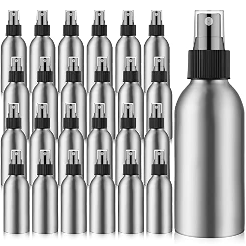 Irenare 24 Pcs Small Spray Bottles Aluminum Fine Mist Spray Bottles Bulk Metal Essential Oil Storage for Perfume Toner Liquid Refillable Pump Vials Atomizer Containers for Room Travel(4 Oz) - size: 4 Oz