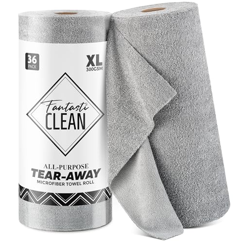 Fantasticlean Thick Microfiber Cleaning Cloth Roll, 12'' by 12''- 36 Sheets, Premium Detailing Towels, Ultra Absorbent, Lint-Free Reusable Wipes for All-Around Cleaning (Glossy Grey) - color: Grey, size: 12'' x 12''
