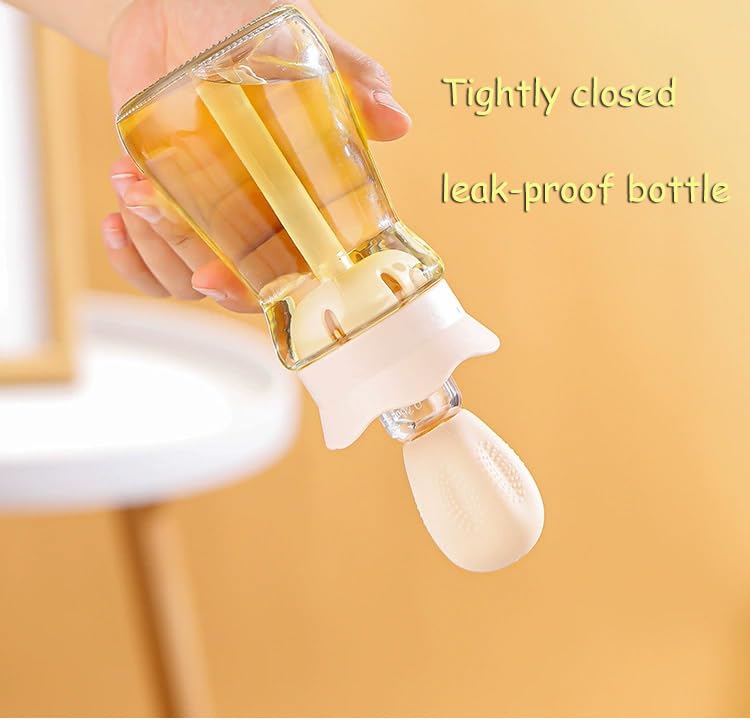 Oil Dispenser Bottle with Silicone Brush, 200ML 2 in 1 Silicone Dropper Measuring Oil Dispenser Bottle for Kitchen Cooking, Frying, Baking, BBQ Pancake, Air Fryer, Marinating - Cream White - color: Cream White-1pc