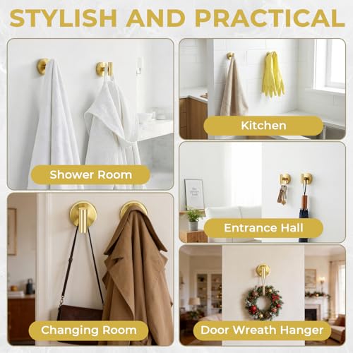 Suction Cup Hooks for Shower Heavy Duty, Shower Hooks No Drill, Shower Hooks for Inside Shower Stainless Steel, Suction Hooks for Window, Glass, Tile, Wall, Loofah, Bath Robe, Wreath, Gold 4 Pack - color: Gold