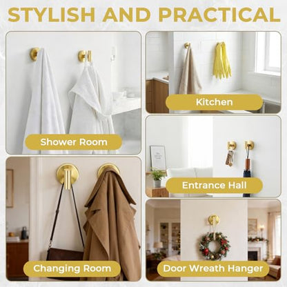 Suction Cup Hooks for Shower Heavy Duty, Shower Hooks No Drill, Shower Hooks for Inside Shower Stainless Steel, Suction Hooks for Window, Glass, Tile, Wall, Loofah, Bath Robe, Wreath, Gold 4 Pack - color: Gold