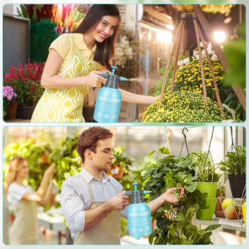 3 Pcs 1/2 Gallon Plastic Handheld Pump Sprayer – Garden Pressure Sprayer Bottle with Adjustable Nozzle for Plants, Cleaning, Household Tasks –Blue - color: Blue, size: 1/2 Gallon