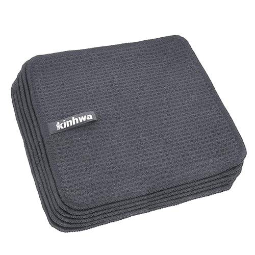 KinHwa Dish Cloths for Washing Dishes Kitchen Towels Microfiber Dish Towels for Kitchen Dish Towels Absorbent 8inch x 8inch 6 Pack (Gray, 8in x 8in) - color: Gray, size: 8in x 8in 6 Pack