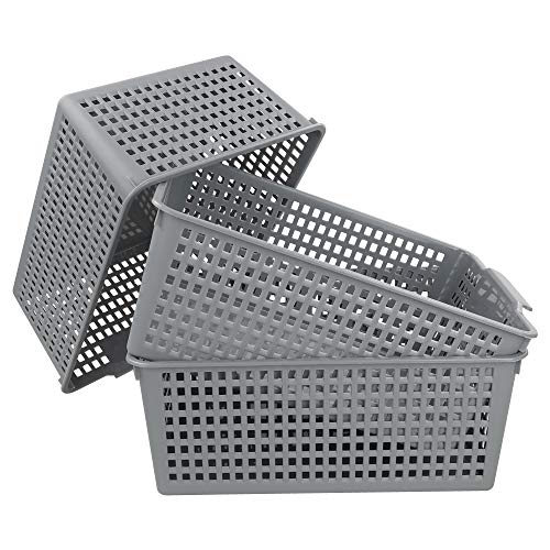 3-pack Large Plastic Storage Basket Bins, Grey Baskets for Organizing - color: Grey