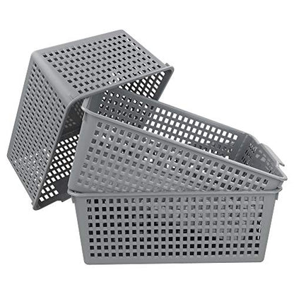 3-pack Large Plastic Storage Basket Bins, Grey Baskets for Organizing - color: Grey