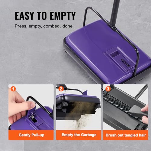 VEVOR Carpet Sweeper Manual, Floor Sweeper with 300 ml Dustbin Capacity Easy to Empty, 6.7 inch Cleaning Width for Home Office Carpets Pet Hair Dust, Purple - color: Purple