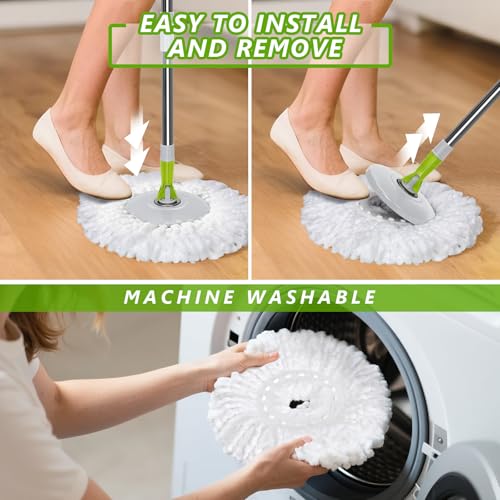 Spin Mop Bucket System,Masthome 360°Spin Mop and Bucket with Wringer Set,EasyWring Microfiber Mop with 3 Mop Pads,Spinning Floor Cleaning System for Floor Cleaning - Home & Office Suitable - color: White