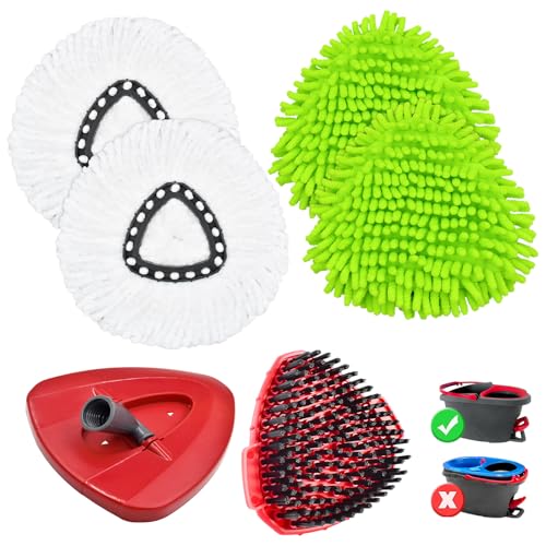 4PCS Mop Heads Replacements for OCedar, 1PCS Scrub Brush and 1PCS Spin Mop Base Compatible with Ocedar EasyWring 1 Tank System, Dry and Wet for Cleaning All Hard-surfaced Floors - color: 2white+2green