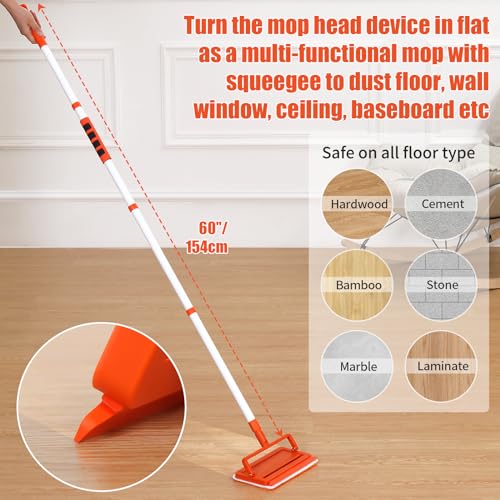 Qaestfy Ceiling Fan Cleaner Duster with 62.5‘’ Extendable Long Handle Ceiling Fan Blade Cleaning Tool, Reusable Chenille & Microfiber Mop Head for Dusting Ceiling Fan Baseboard Wall Floor
