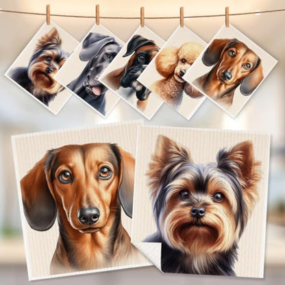 5 Pcs Cute Doggy Swedish Dishcloths, Boxer & Poodle Swedish Dishcloth, Dachshund Dish Cloths for Drying Dishes, Reusable Cleaning Cloths, Dog Lover Gifts for Women - color: Lm 03430