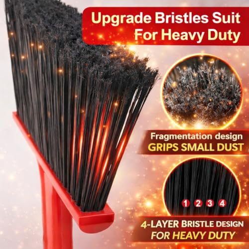Heavy Duty Angle Broom with 58″ Long Handle, 14″ Wide Stiff Bristles for Indoor & Outdoor Sweeping, Garage, Patio, Deck, Concrete & Debris Removal