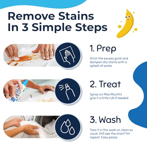 Miss Mouth's Messy Eater Stain Treater Spray - 4oz 3 Pack Stain Remover - Newborn & Baby Essentials - No Dry Cleaning Food, Grease, Coffee Off Laundry, Underwear, Fabric - style: 3 Pack (4oz)