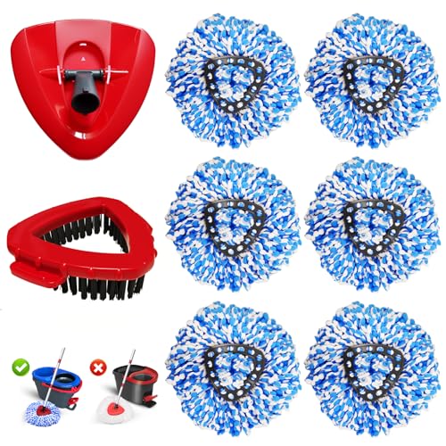 Mop Head Replacement for O Cedar, Spin Mop Replacement Head for O Cedar RinseClean 2 Tank System, Mop Heads Includeds 6 Mop Replacement Heads, 1 Spin Scrub Brush & 1 Base, Blue - color: Blue