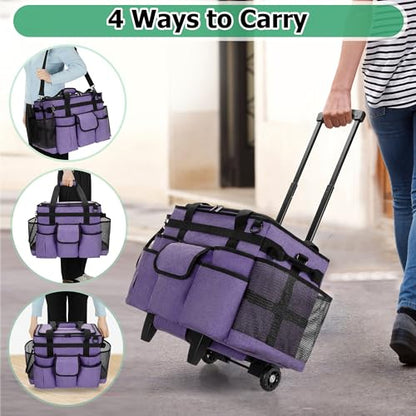 LoDrid Rolling Cleaning Caddy with Lid, Cleaning Supplies Organizer with Detachable Trolley, Cleaning Caddy Cart on Wheels with Handle and Shoulder Strap for Housekeepers, Purple, Bag Only - color: Purple