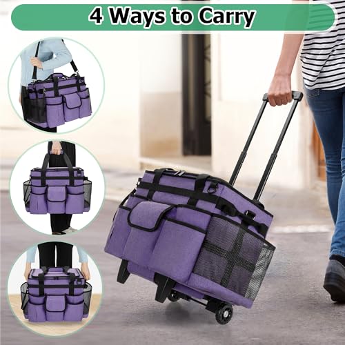 LoDrid Rolling Cleaning Caddy with Lid, Cleaning Supplies Organizer with Detachable Trolley, Cleaning Caddy Cart on Wheels with Handle and Shoulder Strap for Housekeepers, Purple, Bag Only - color: Purple