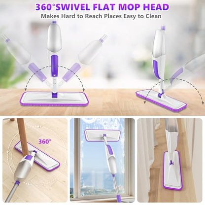Microfiber Spray Mops for Floor Cleaning - SEVENMAX Dry Wet Floor Mop with Sprayer 3 Washable Pads fit Swiffer Powermop for Hardwood Laminate Tile Wood Vinyl Ceramic Home Kitchen Cleaning - size: White Purple Mop - 3 Pads