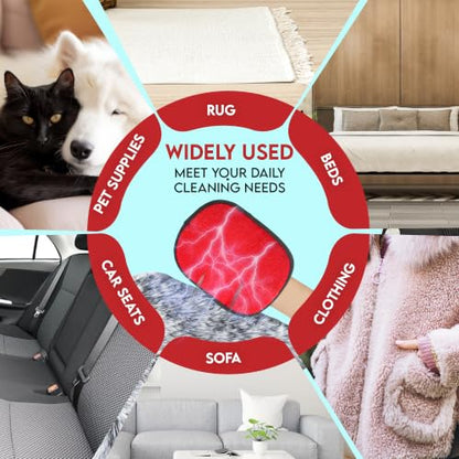 Pet Hair Remover Glove with Silicone Scraper, Reusable Electrostatic Lint & Fur Remover for Dog & Cat Hair on Couch, Carpet, Car Seat, Clothes & Laundry