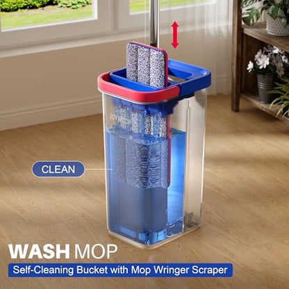 JOYMOOP Flat Mop System, Microfiber Mop and Bucket Set, Black, Floor & Wall Cleaning Mop for Home & Commercial Use, 60" Long Handle, Includes 5 Washable Pads - color: Black Lite1351