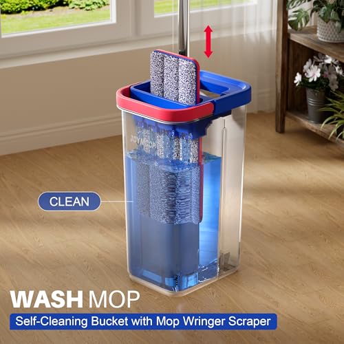JOYMOOP Flat Mop System, Microfiber Mop and Bucket Set, Black, Floor & Wall Cleaning Mop for Home & Commercial Use, 60" Long Handle, Includes 5 Washable Pads - color: Black Lite1351