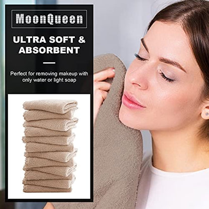 MOONQUEEN Microfiber Facial Cloths Fast Drying Washcloth 12 Pack - Premium Soft Makeup Remover Cloths - Brown - color: Brown, size: 12x12 Inch (Pack of 12)