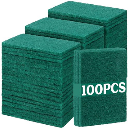 Hoolerry 100 Pcs Heavy Duty Scouring Pads Non Scratch Household Scrub Pads for Cleaning Reusable Pan Scrubber Anti Grease Scrubbing Pads for Dish Kitchen Metal Grills, 4.3 x 3 x 0.3 in (Green) - color: Green