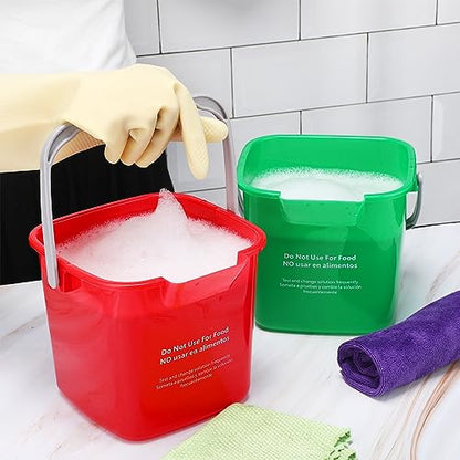 Yaomiao 4 Pcs Cleaning Bucket 3 Quart Small Sanitizing Square Bucket Detergent Pail with Measurements Spout and Handle for Home Commercial Use Restaurant Kitchen Office School (Red, Green) - color: Red, Green