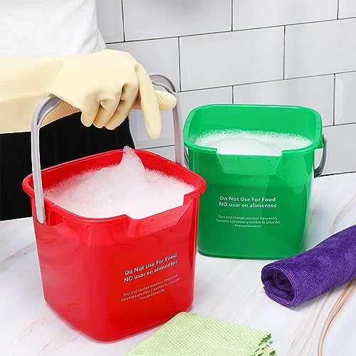 Yaomiao 4 Pcs Cleaning Bucket 3 Quart Small Sanitizing Square Bucket Detergent Pail with Measurements Spout and Handle for Home Commercial Use Restaurant Kitchen Office School (Red, Green) - color: Red, Green