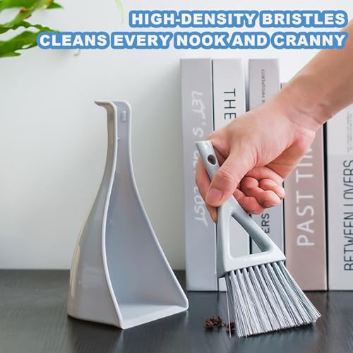 Dust Pan Broom Brush Dustpan -Mini Broom and Dustpan Combo Set, Handheld Sweeper Cleaning for Tables, Keyboards, Guinea Pig Cage, and Cat Litter, etc. (Grey) - color: Gray