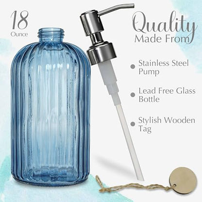 JASAI 18Oz Navy Blue Glass Soap Dispenser for Kitchen & Bathroom, Refillable Kitchen soap Dispenser with Vertical Stripe, Bathroom Soap Dispenser for Dispense Hand soap& Dish Soap. - color: Navy Blue