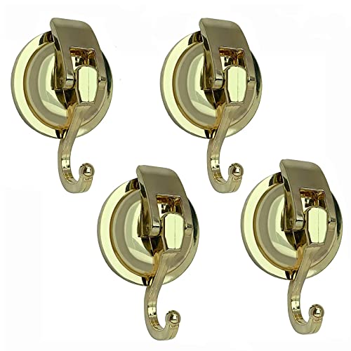 Suction Cup Shower Hooks - Heavy Duty, Glass Suction Hooks for Bathroom Robes and Decorations (Gold, 4 Pack) - color: Gold, size: 4 Pack