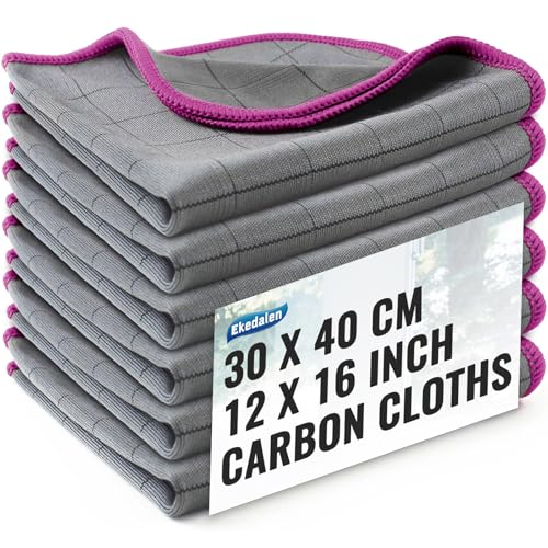 Microfiber Cleaning Cloth Lint Free Glass Cleaner Window Polishing Streak Free Miracle Easy Clean Rag Reusable for Mirror Kitchen Dish Auto Detailing, Pack of 6, 16"x12", Grey-Purple - color: Grey-purple, 12 X 16 Inch