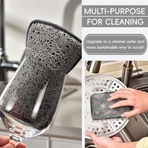 METUUTER 12 Packs Kitchen Sponges Stitching with Stainless Steel Fibers - 5.5x4 in Soft Cleaning Sponge for Non-Stick Pans, Dishes & Tough Grease Odor-Resistant, Durable Dish Sponges - color: Darkgray