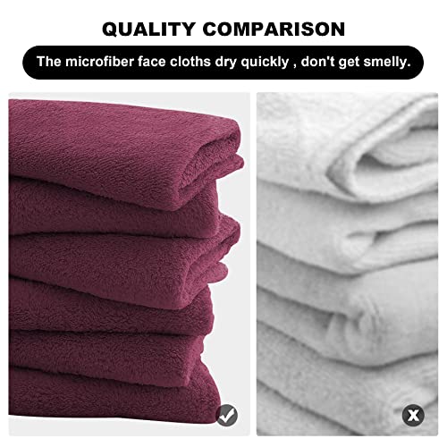 MOONQUEEN Microfiber Facial Cloths Fast Drying Washcloth 12 Pack - Premium Soft Makeup Remover Cloths - Burgundy - color: Burgundy, size: 12x12 Inch (Pack of 12)