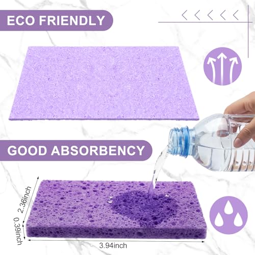 Zhengmy 100 Pieces Sponges Bulk Sponges Kitchen Compressed Sponge Natural Dish Sponge Compressed Wood Pulp Cleaning Without Scratching for Kitchen Bathroom, 3.9 x 2.4 x 0.12 Inch (Purple) - color: Purple