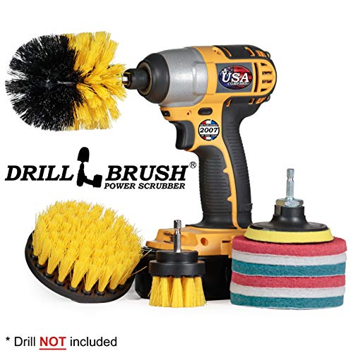 Drillbrush Power Scrubber Brush Set - Drill Brush Attachment - Grout Brush Drill Attachment - Drill Scrubber Attachment - Bathroom Cleaner Scrub Brush - Toilet Brush Cleaning Supplies - Grout Cleaner - color: Yellow