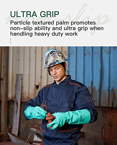 PACIFIC PPE 2 Pairs Nitrile Chemical Resistant Gloves, Flocked, Resist Household Acid, Alkali, Latex Rubber Free, 15 mil, 12.6", XX-Large - color: Green/12.6", size: XX-Large (Pack of 2)